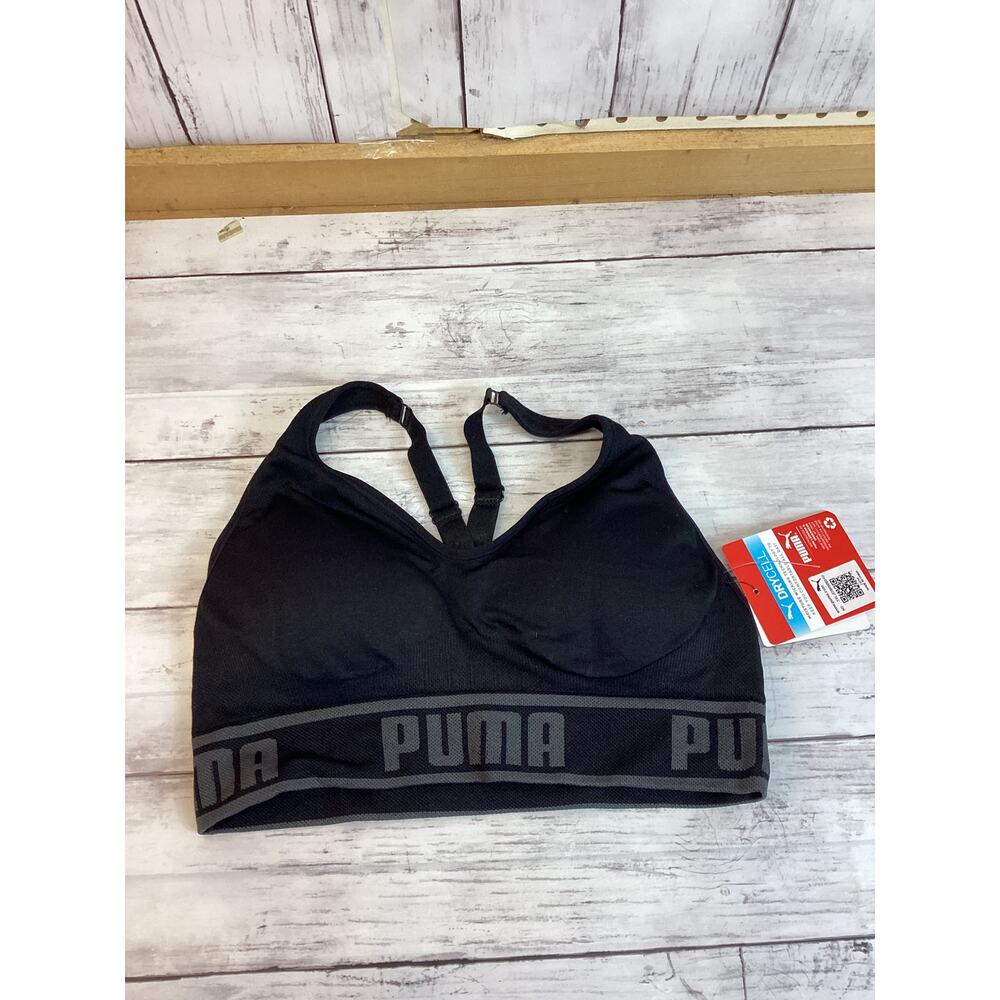 PUMA Women Sport Bra Size Small Black Lined Wireless Racerback Athleticwear